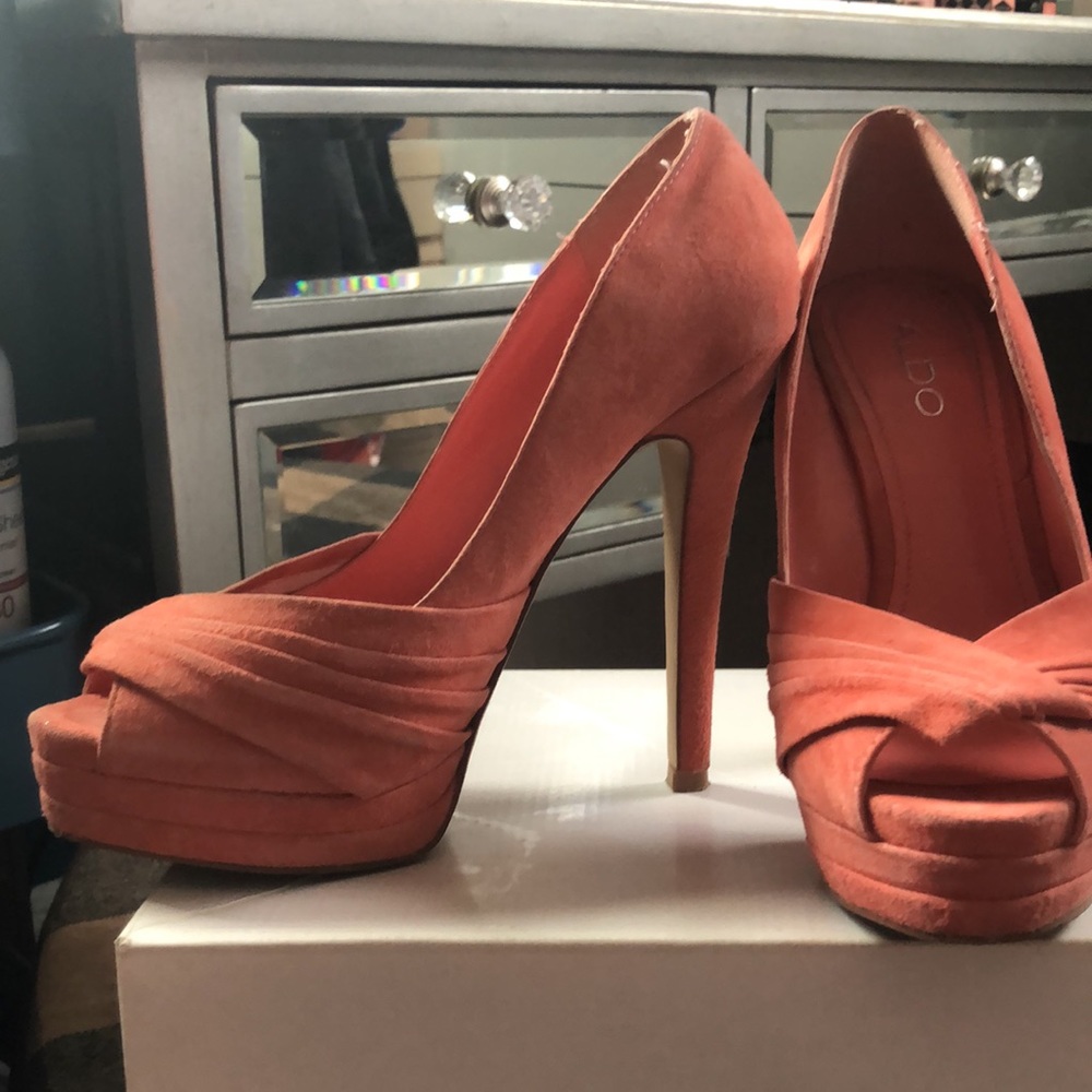 Peach platform pumps. In good used condition worn twice. Still have box